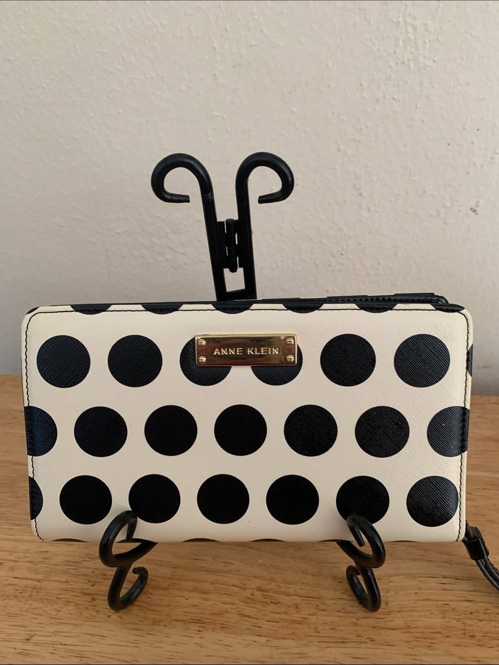 Anne Klein black and white large polka dot wristlet NWOT